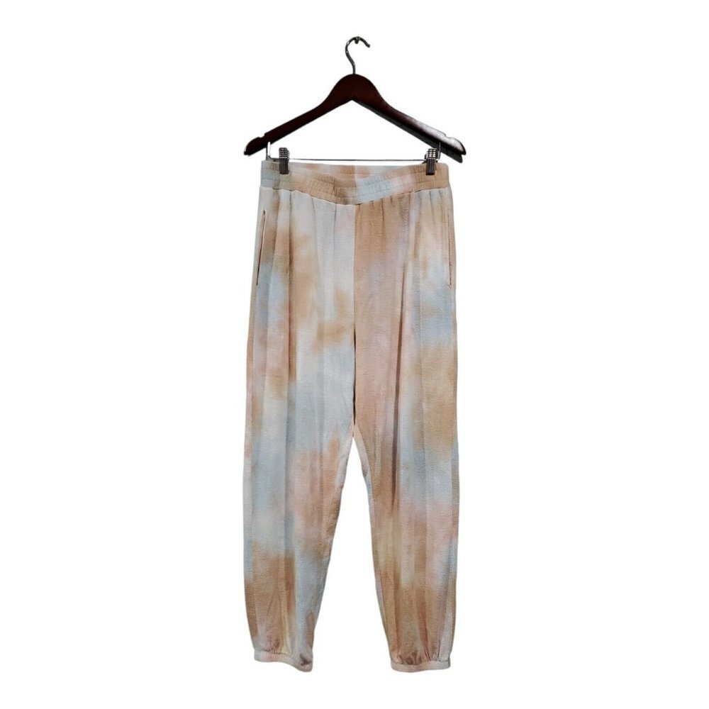 BKE Buckle Women's Casual Tie Dye Blue Brown Pull-on Jogger Pants Cozy Sz L